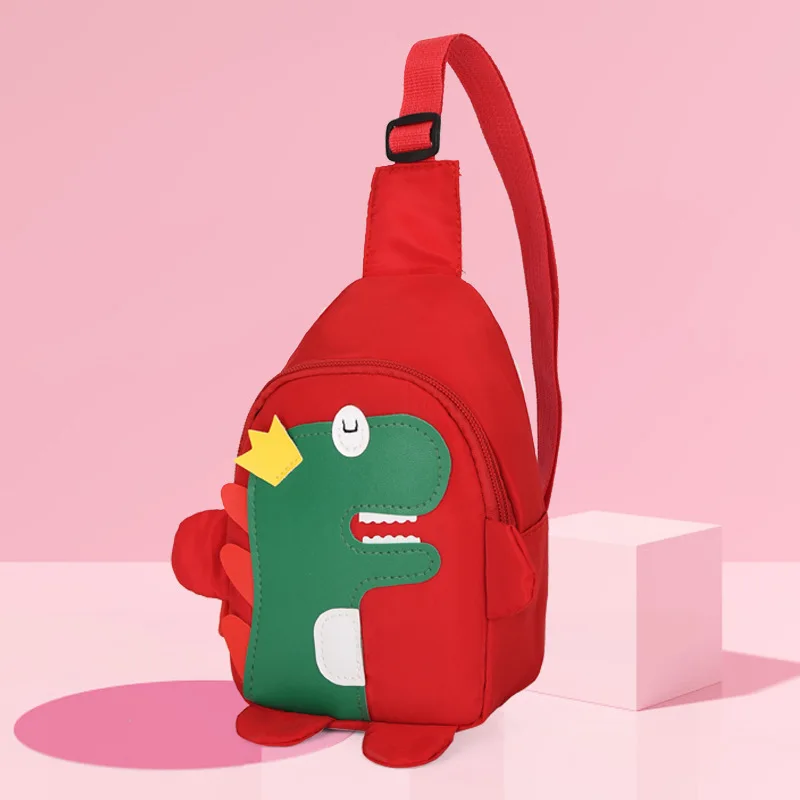 Fashion Boys Chest Bag Outdoor Girls Crossbody Bag Comfortable Shoulder Strap Cartoon Dinosaur Decoration Nylon Breathable Water