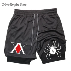 Męskie Anime Hunter x Hunter spodenki gimnastyczne dwuwarstwowe oddychające szybkoschnące pochłaniające pot sportowe krótkie spodnie do joggingu gimnastyczne