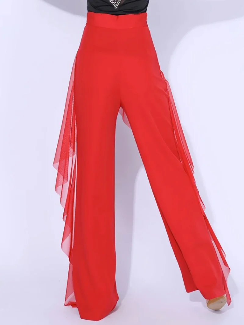 Pantaloni da ballo moderni da donna Nuovo costume da ballo latino sociale a vita alta Pantaloni da pratica a gamba larga