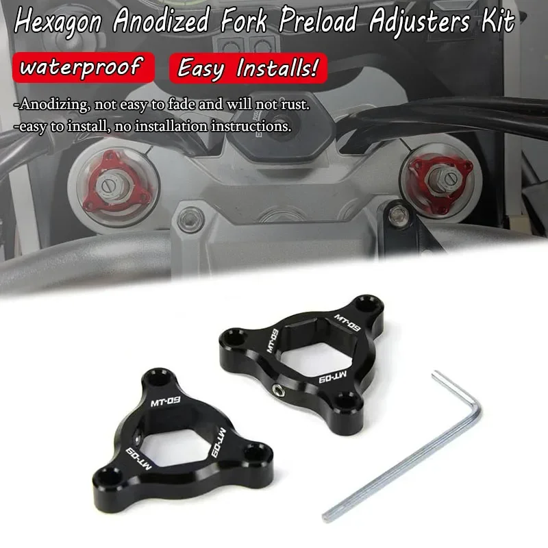 For YAMA@HA MT-09 MT-09 Tracer Tracer 900 MT09 FZ-09 FZ 09 14mm CNC Aluminum Suspension Fork Preload Adjusters