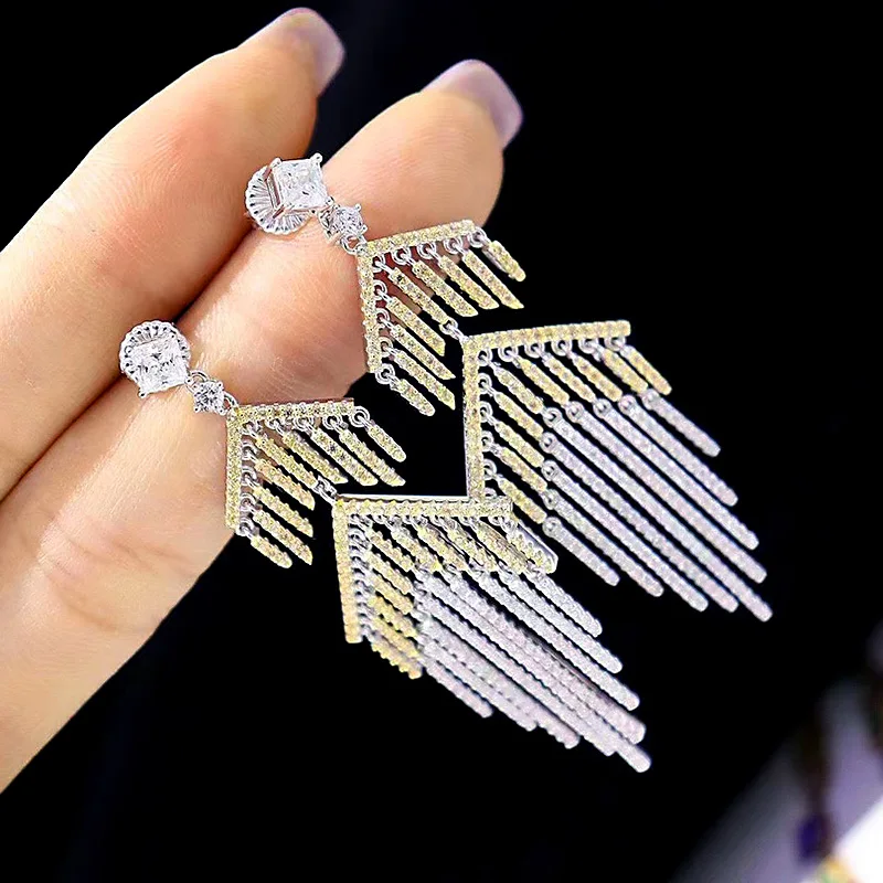 ZOCA Vintage Craft 925 Sterling Silver Zircon Tassel Drop Earrings Plated Women Fine Jewelry Gift Party Wedding Friends