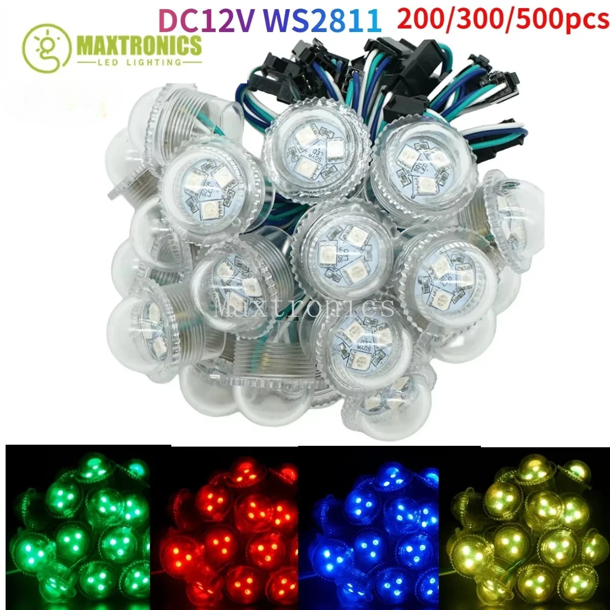 200/300/500pcs DC12V WS2811 LED Module 26mm 3 Point Light SMD5050 Transparent Shell RBG Chips IP68 for KTV Amusement Park Decor