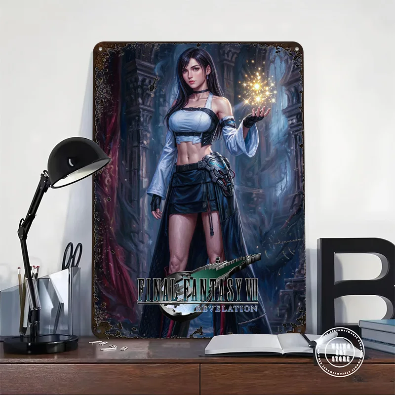 Tifa Lockhart Fantasy VII Revelation Personalized 3D Textured Metal Poster Wall Art Tinplate Sign for Gaming Room Decoration Man