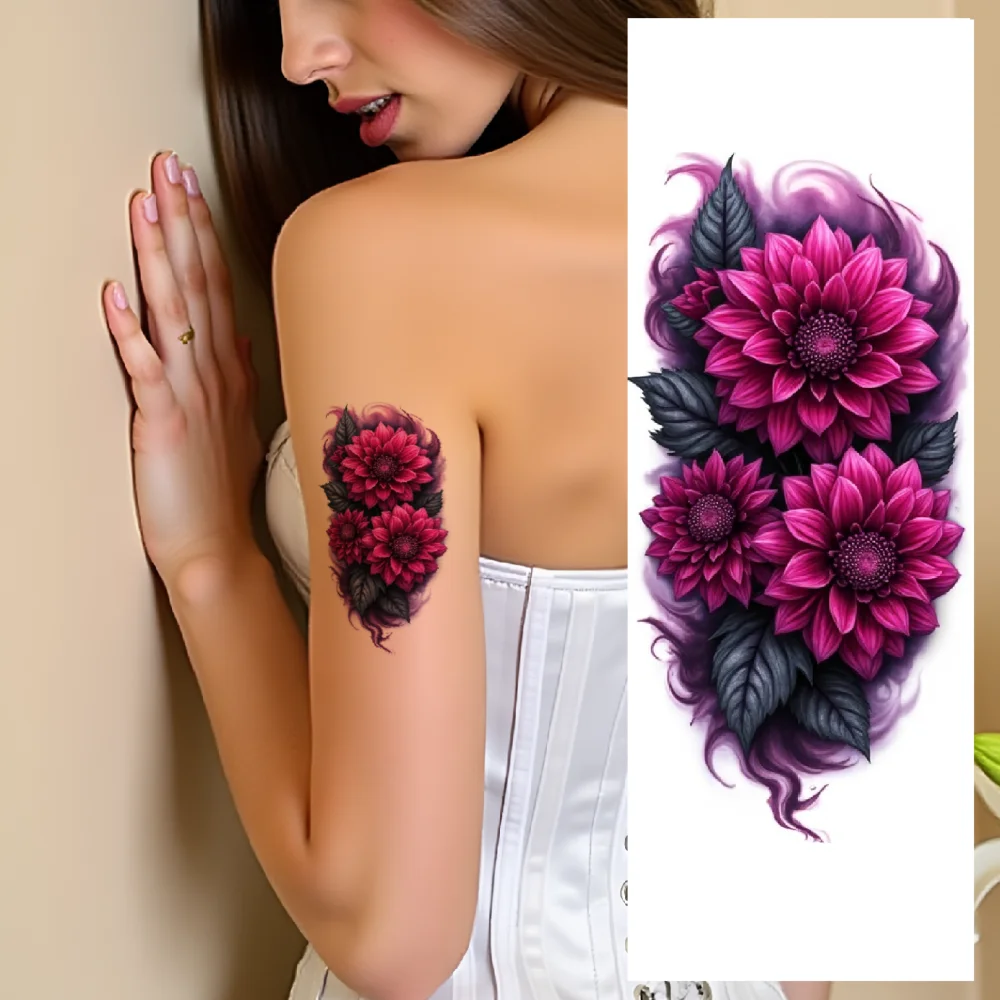

9pcs Temporary Tattoo Colorful Realism Orchid Stickers Daffodil Stickers Hibiscus Stickers For Back Male Thighs