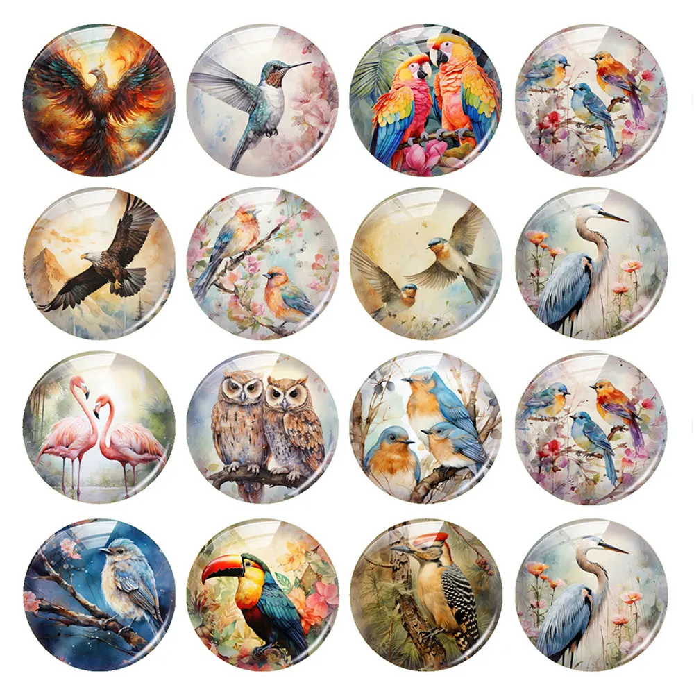 

Handmade Bird Owl Flamingo Photo Glass Cabochon Flatback Demo Flat Back Cameo For Diy Jewelry Making Supplies Accessories