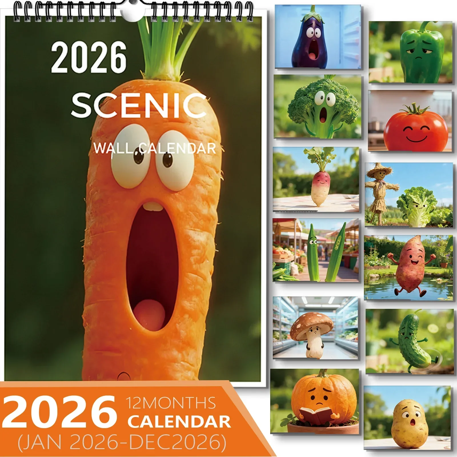 

1PC Funny Anthropomorphic Vegetable Calendar, Fit For Kitchen Decor, Great For Creative Design Lovers, Nice New Year Present