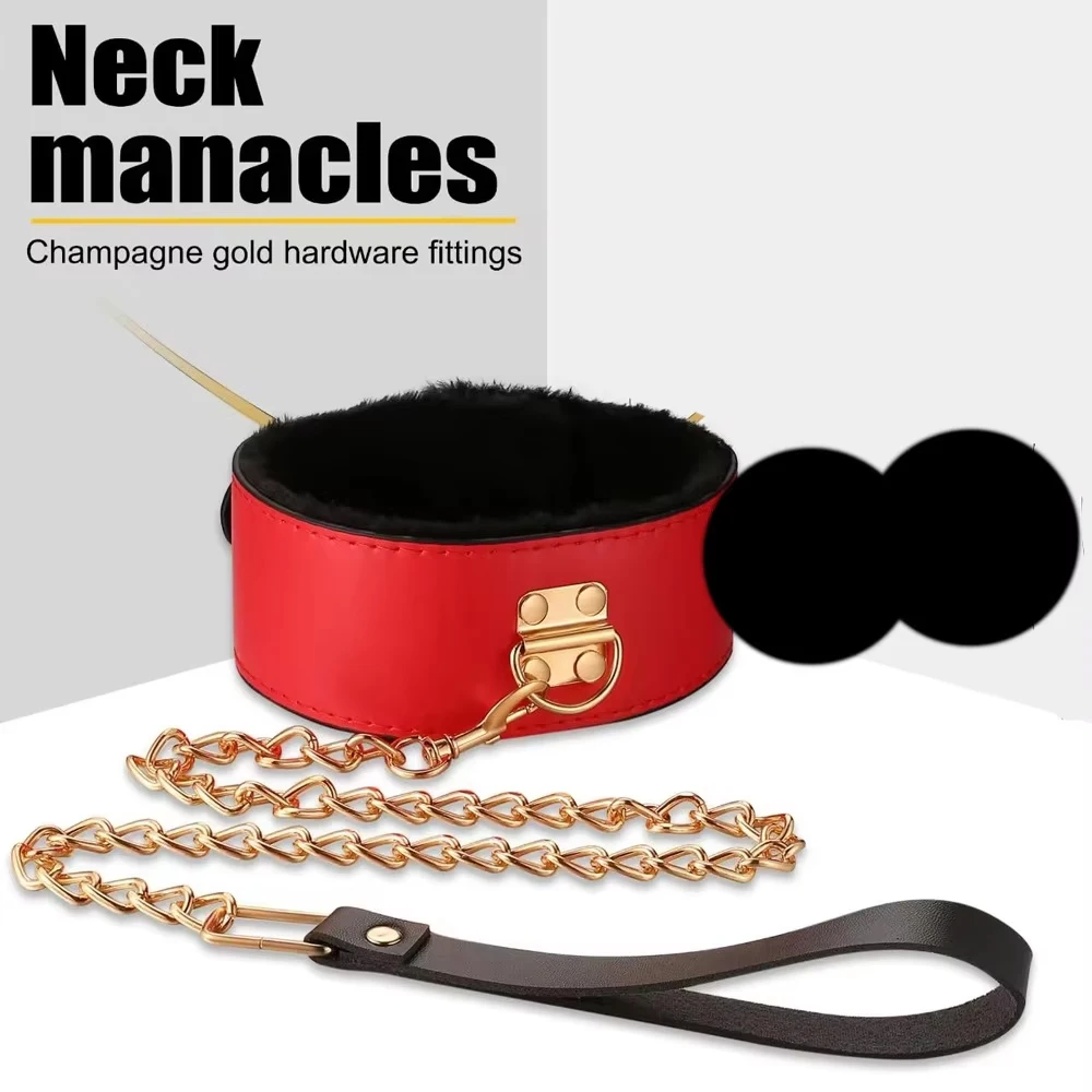 Erotic Bed Bondage Kits Slave Restraint Bondage SM Set Genuine leather Collar Mouth Gag Whips Handcuffs Adult Sex Toy For Couple view 4