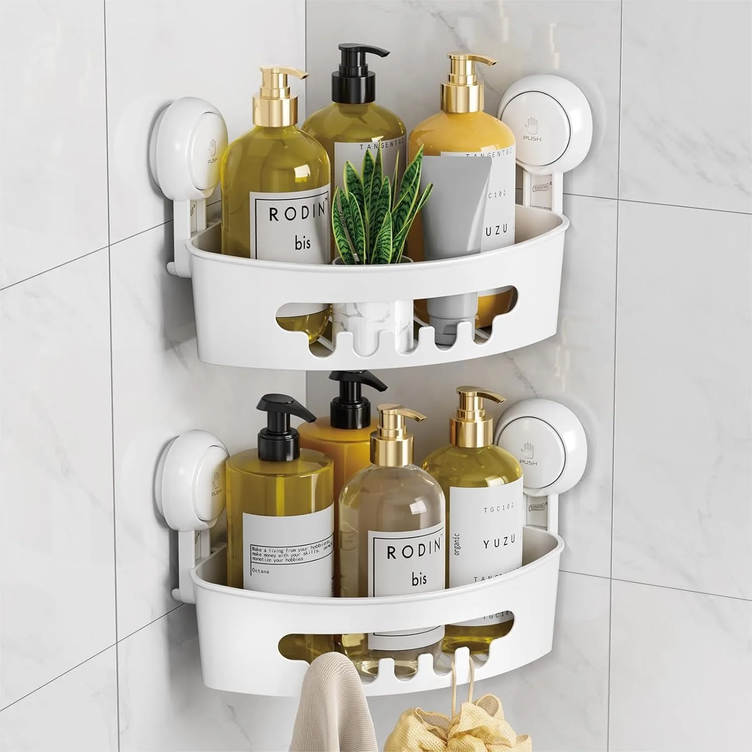 

Corner Shower Caddy with Suction Cups, 2 Pack Heavy Duty Bathroom Organizer, No Drilling Removable Shelves for Shampoo and Soap