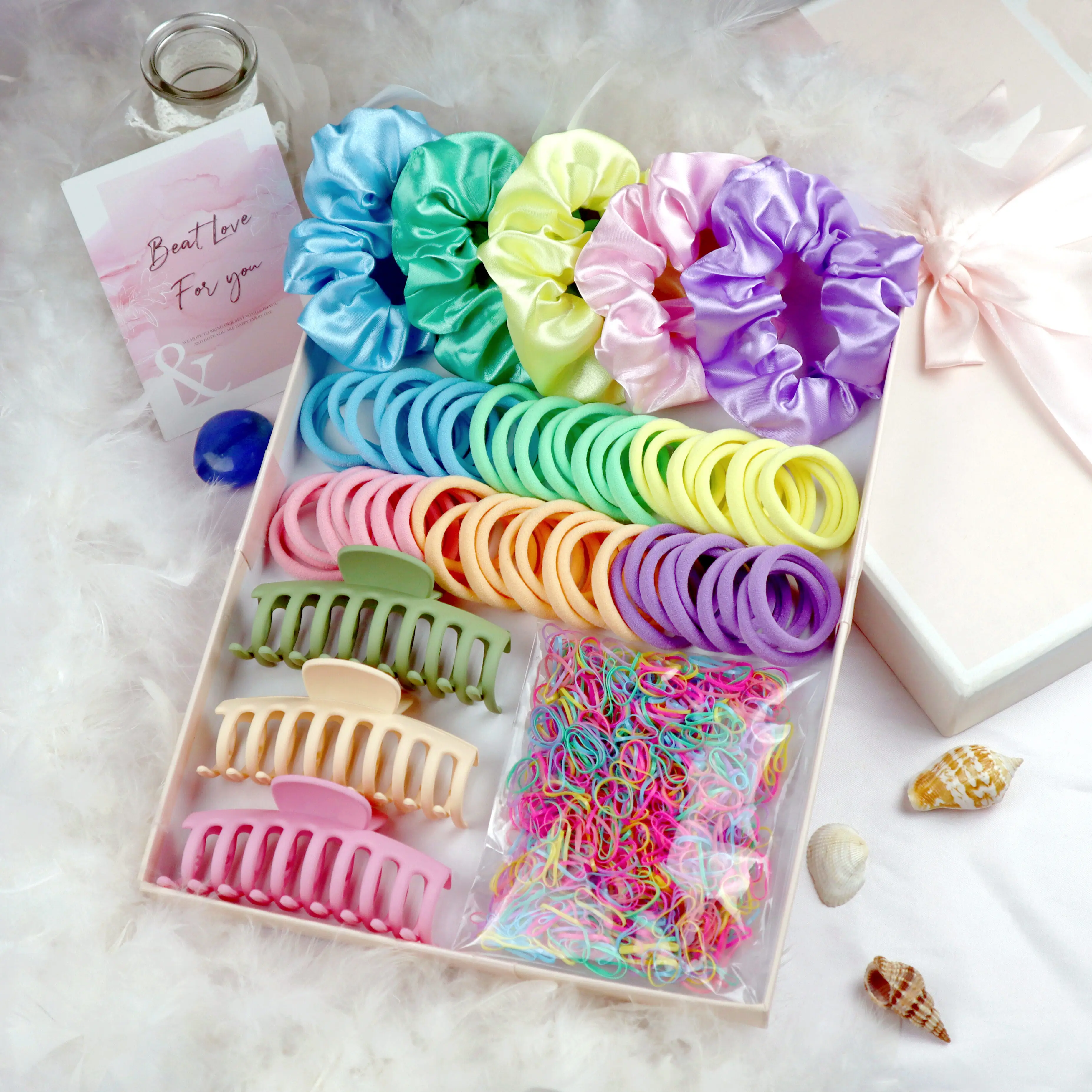1058/1061PCS Buntes Haar-Accessoire-Set, mit Dickdarm-Haarringen, kleinen Gummibändern oder Haarspangen.