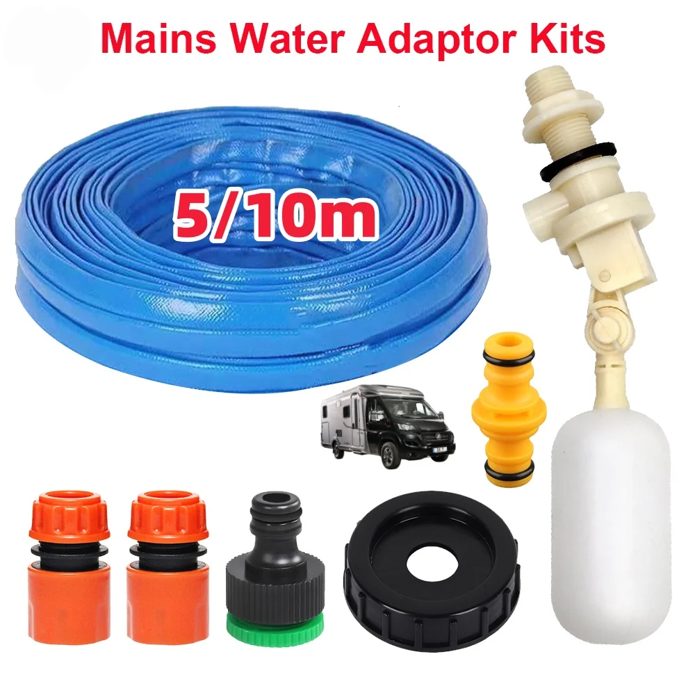 RV Water Adaptor with 5/10 Metres Hose Mains Kits  Food Grade For Aquaroll Aquarius Rolly Poly Caravan Motorhome Accessories