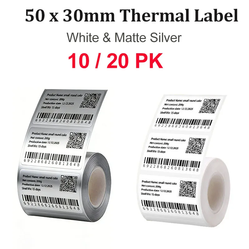 10-20pcs-matte-silver-thermal-label-50-30mm-white-self-adhesive-roll-printable-waterproof-sticker-for-phomemo-m220-m110-p50-p80