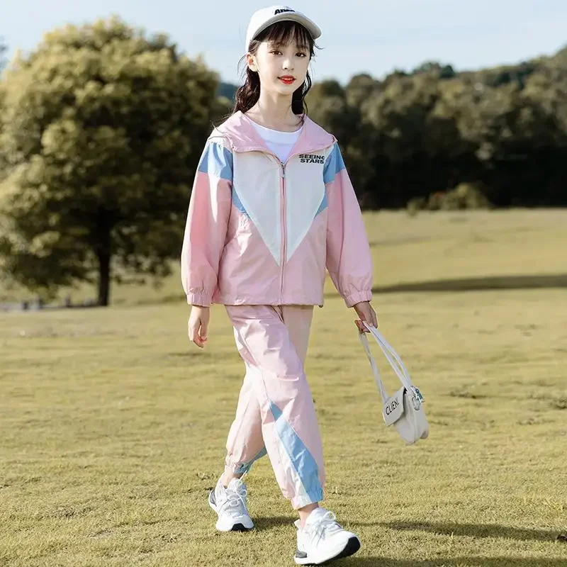 Girls Set 2024 New Casual Childrens Sportswear Spring and Autumn Fashion Sports Hooded Two Piece Set Teen Clothes Girls 10 Years