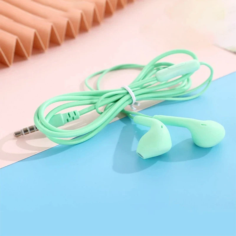 3.5mm Jack Candy Color Macaron Wired Headset In-ear With Microphone Music Call Student Business Simple Wired Headset Unisex