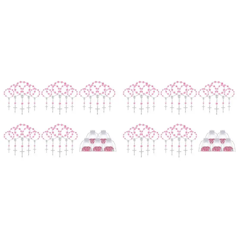 

CYL-60 шт., четки для крещения, мини-четки, сувениры для крещения, четки для крещения на палец, бусины в форме розы с 60 пакетами из органзы