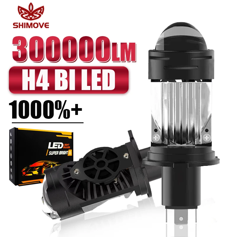 LHD RHD 1:1 Mini H4 LED Projector Headlight Projector Lens Plug&Play LED H4 Bulb Cooling Automobile Hi Lo Beam 300000LM 6000K 