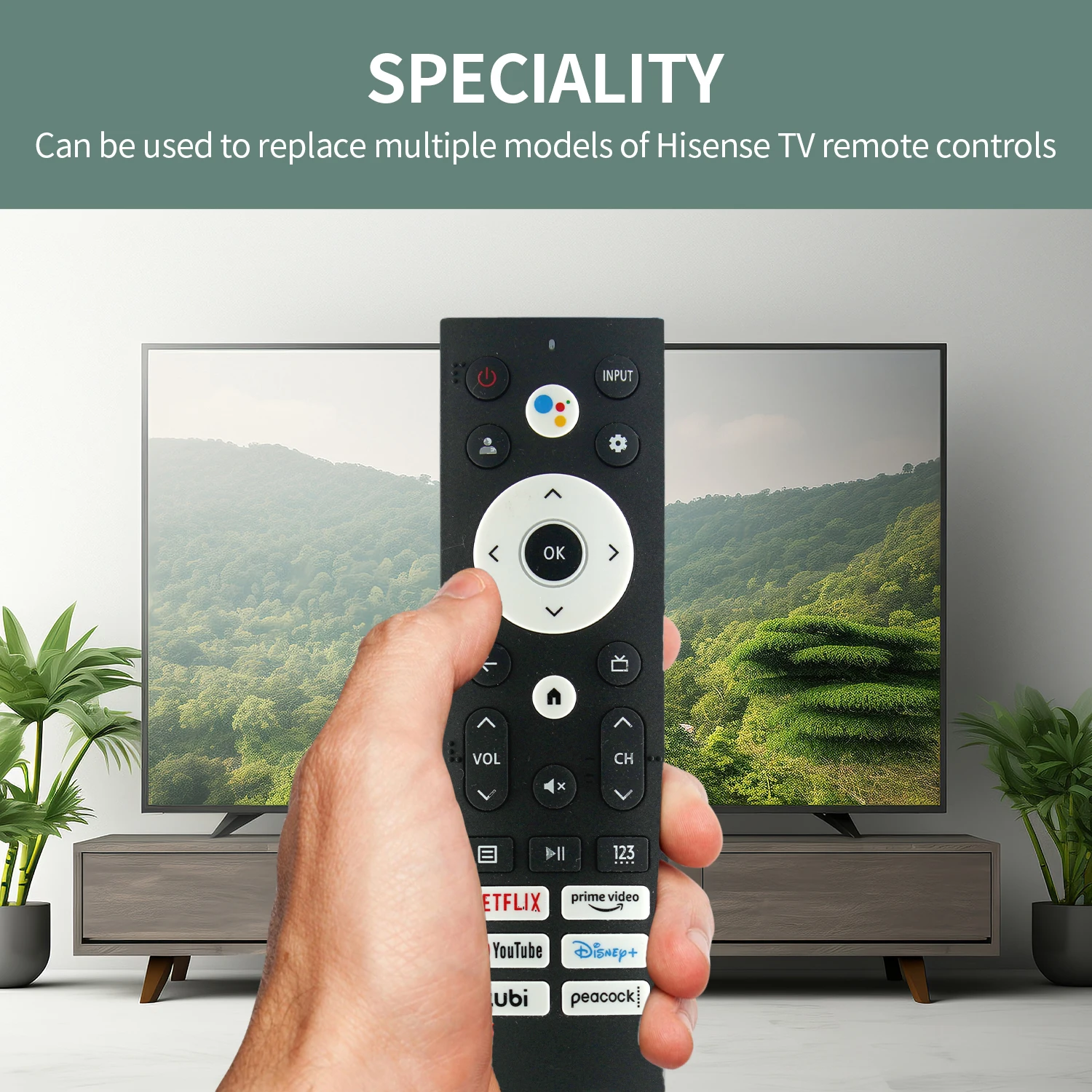 New HE001Replacement Remote Control for Hisense 4K UHD Android Smart TV with Netflix Prime Video Disney tubi HotKeys