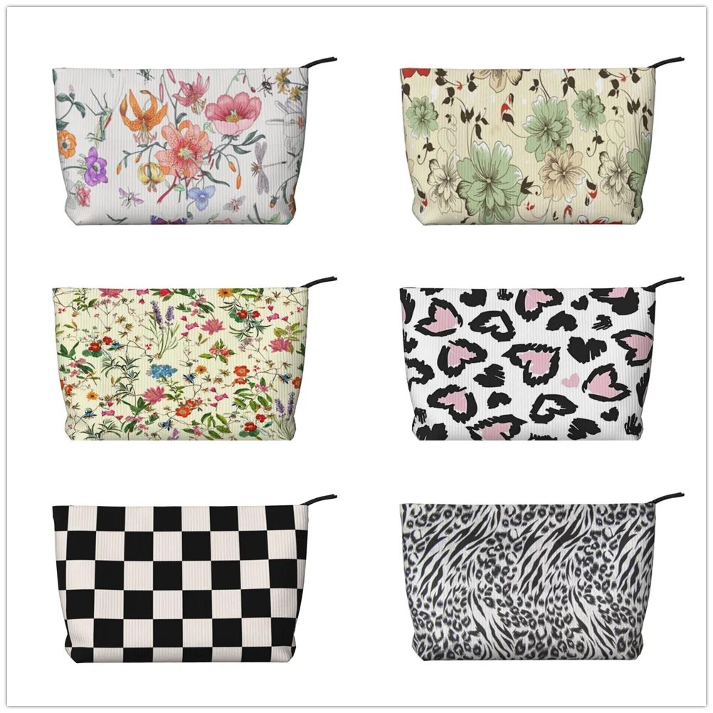 Borsa per il trucco da donna portatile con fiore borsa per la conservazione della borsa per monete Organizer per borse per il trucco da viaggio in