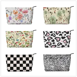 Borsa per il trucco da donna portatile con fiore borsa per la conservazione della borsa per monete Organizer per borse per il trucco da viaggio in PVC a stella scacchiera regalo stampato