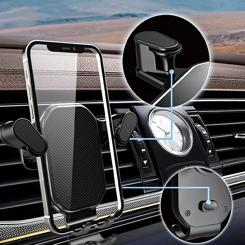 Gravity Car Phone Holder Air Vent Hook Phone Mount 360-Degree Rotation Smart Phone Holder for Car One Hand Placement for iphone