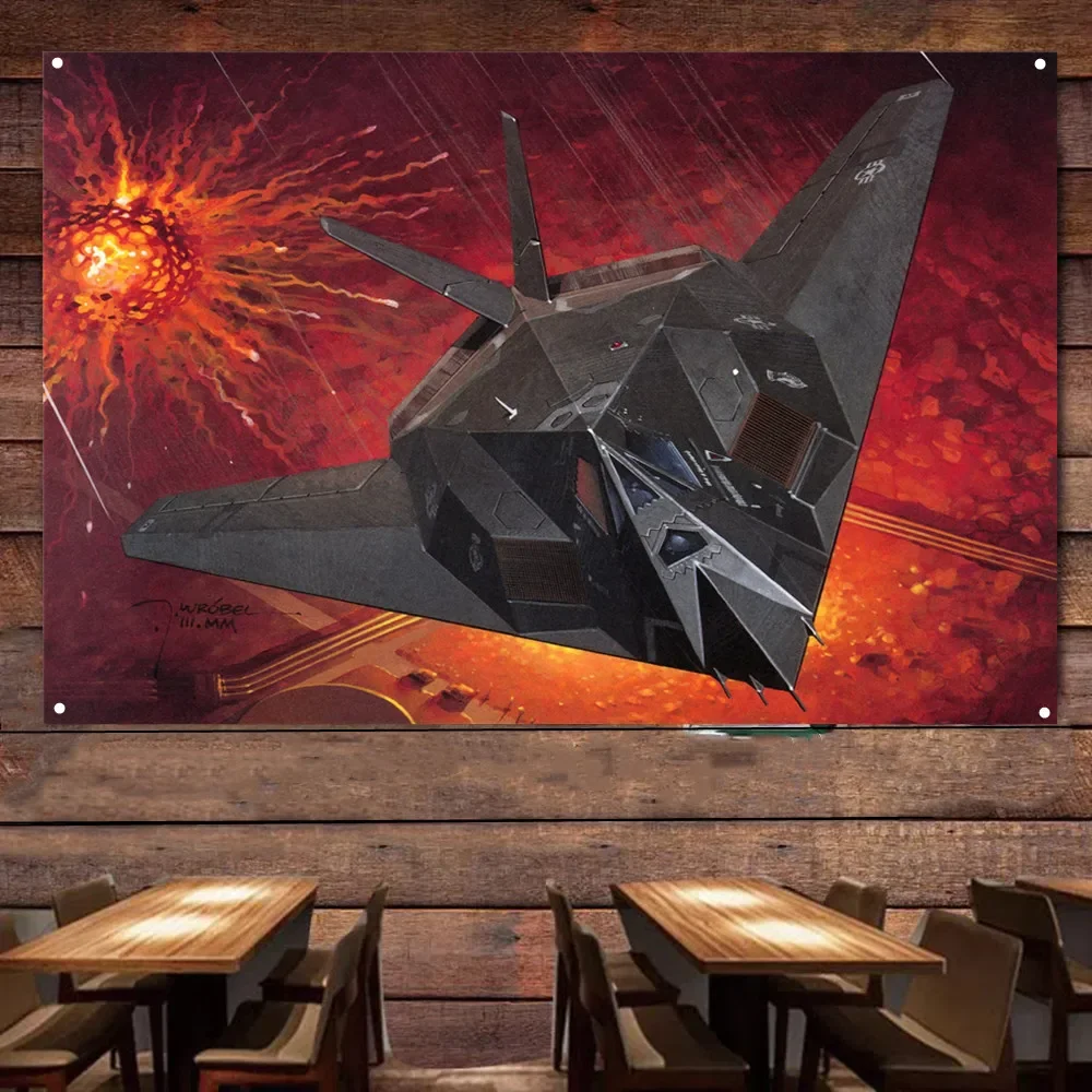 USA Air Force F-117 Nighthawk Stealth Bomber & A-10 Thunderbolt II UAV Posters Wall Art Flag Tapestry Home Room Decor Banner