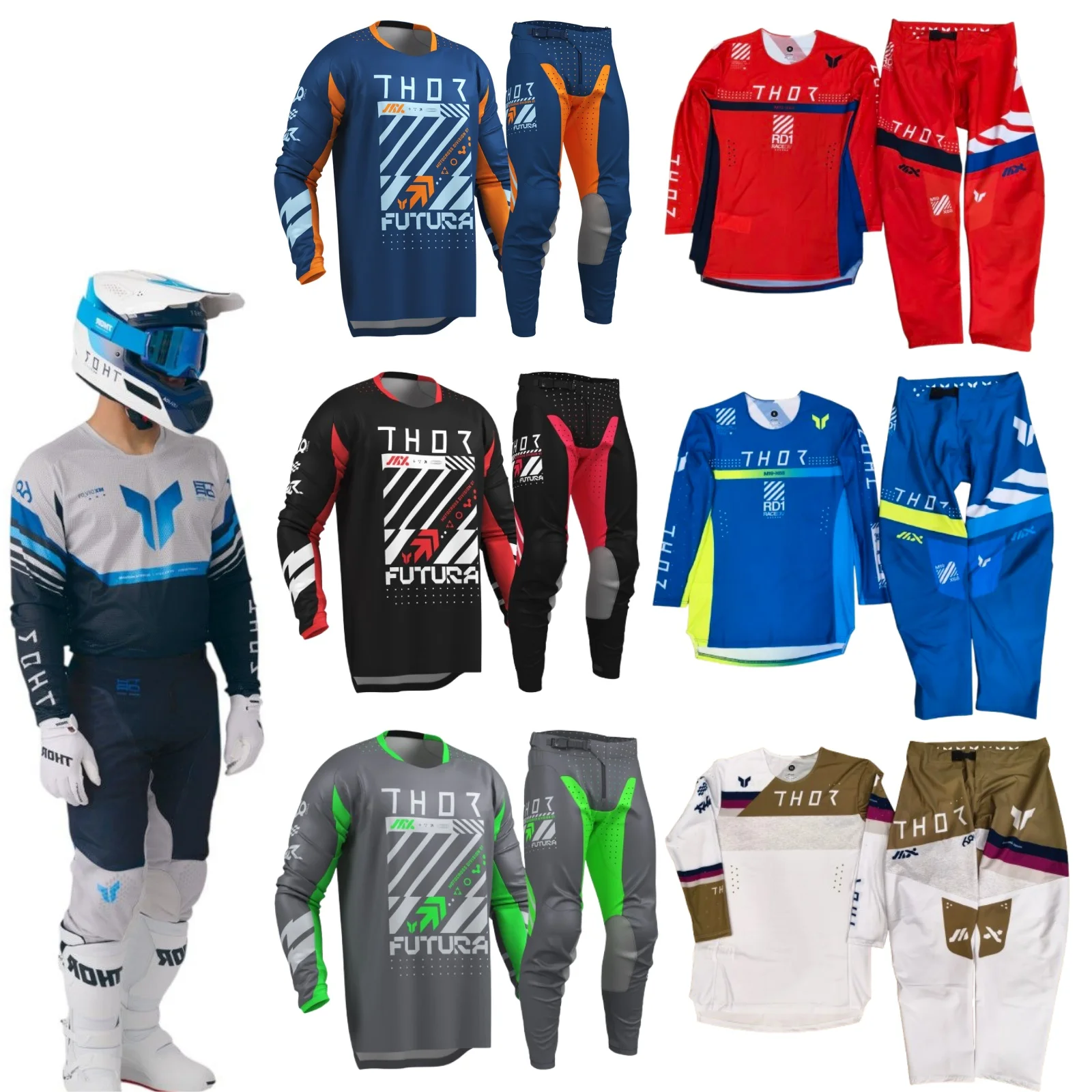 2026 Thor Launchmode Zone Blue Gear Combo Motorcycle Racing Mountain Bicycle Set  MX Gear Set Top Shift Motocross Jersey Set