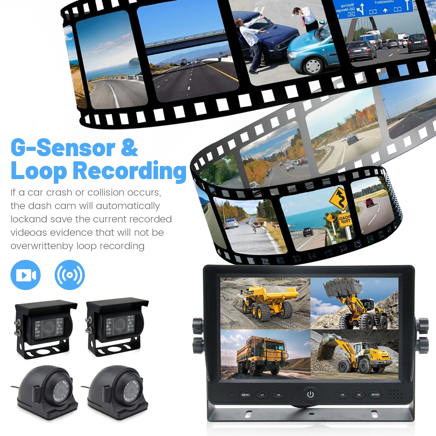 Heavy Duty Vehicle Camera DVR With 9inch Display 4ch BSD System