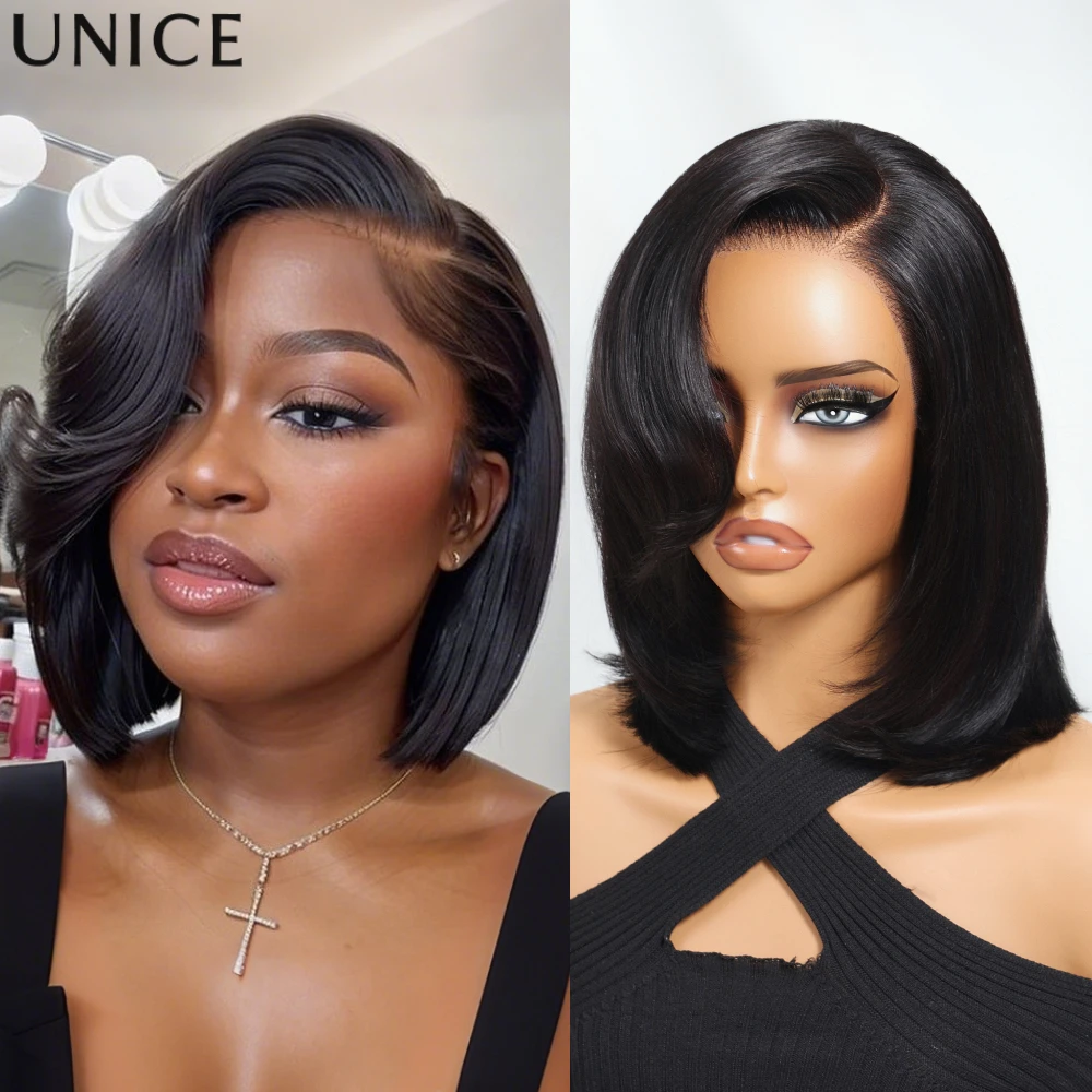 

UNice 7x5 Lace Left Side Part Straight Bob Wig With Drawstring 100% Human Hair Glueless Wig