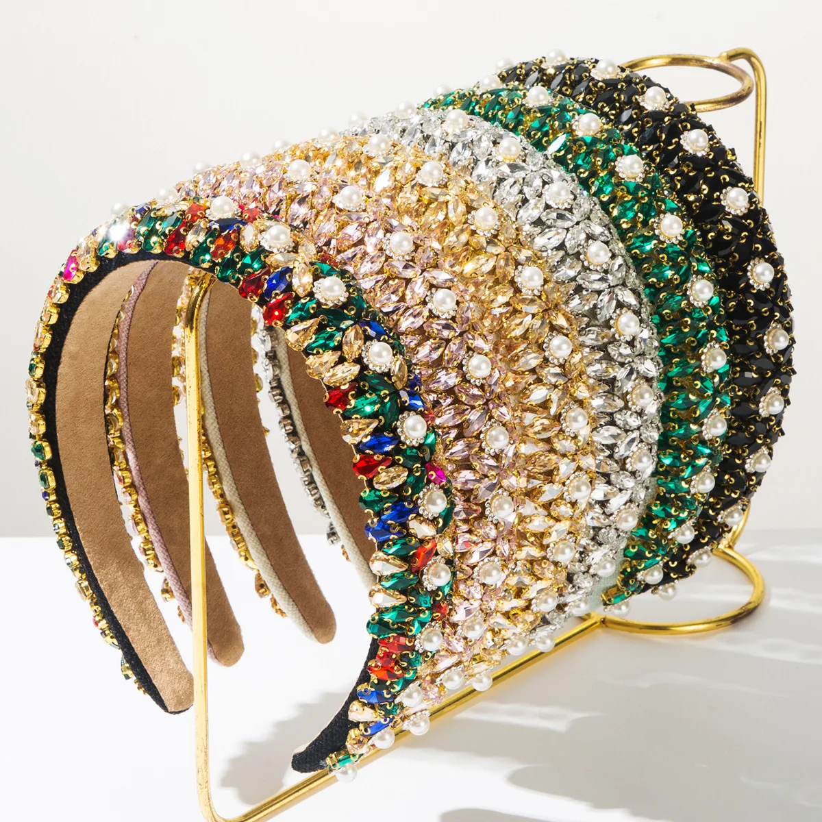 

Зеленый, черный ободок для волос со стразами, повязки на голову из бисера в стиле барокко, повязка на голову с кристаллами, обруч для волос, широкий головной убор для женщин и девочек