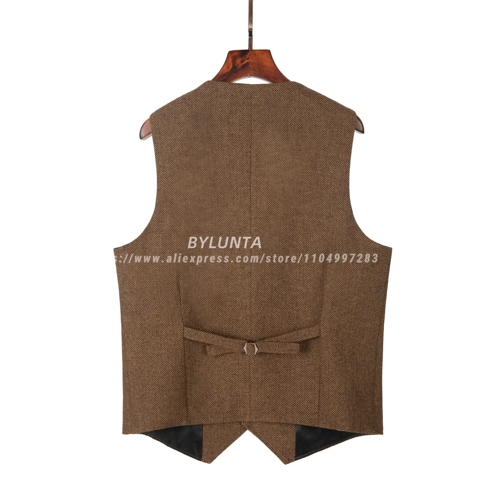Bylunta Men's Tweed Retro Vest Business Slim Fit Singel Breasted Herringbone Waistcoat Multi-pocket