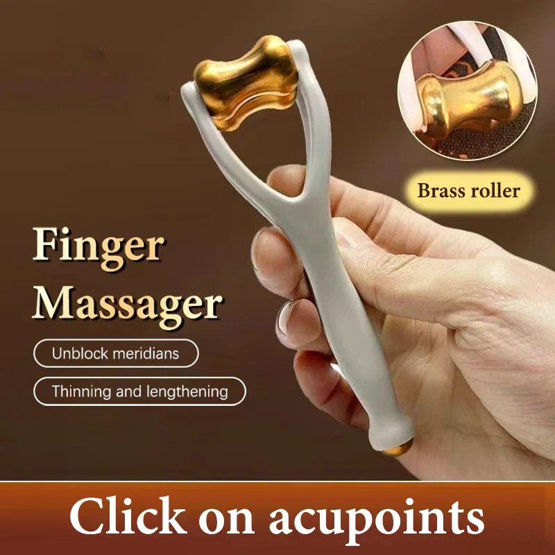 Finger Massage Dual-Row Roller Brass Roller Design Easy Use Relieve Finger Fatigue Promote Blood Portable Finger Massage Tool