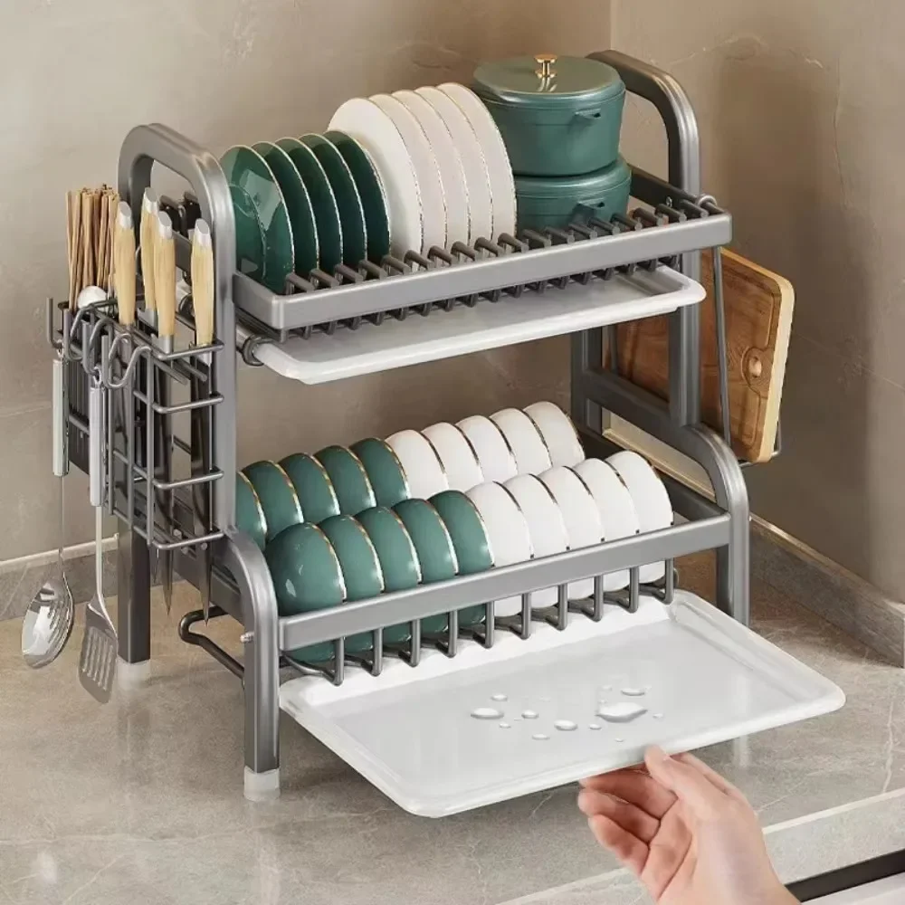 AliExpress Sales Dish Drying Rack Stainless Steel Storage Adjustable Accessories Rust-Proof Dish Drainer with Utensil Holder