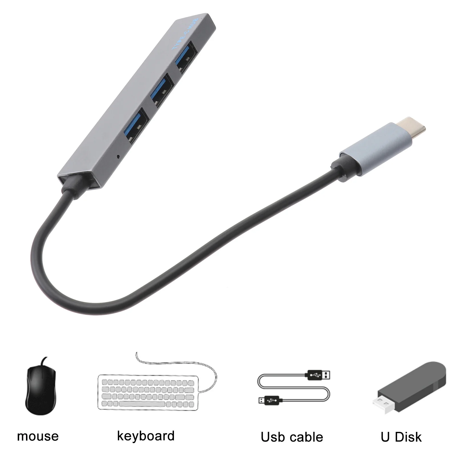 

4 Port Type-C USB Hub Alloy Multifunction Portable Data Dock USB 3.1 Otg Expansion Splitter for Laptop Computer Accessories