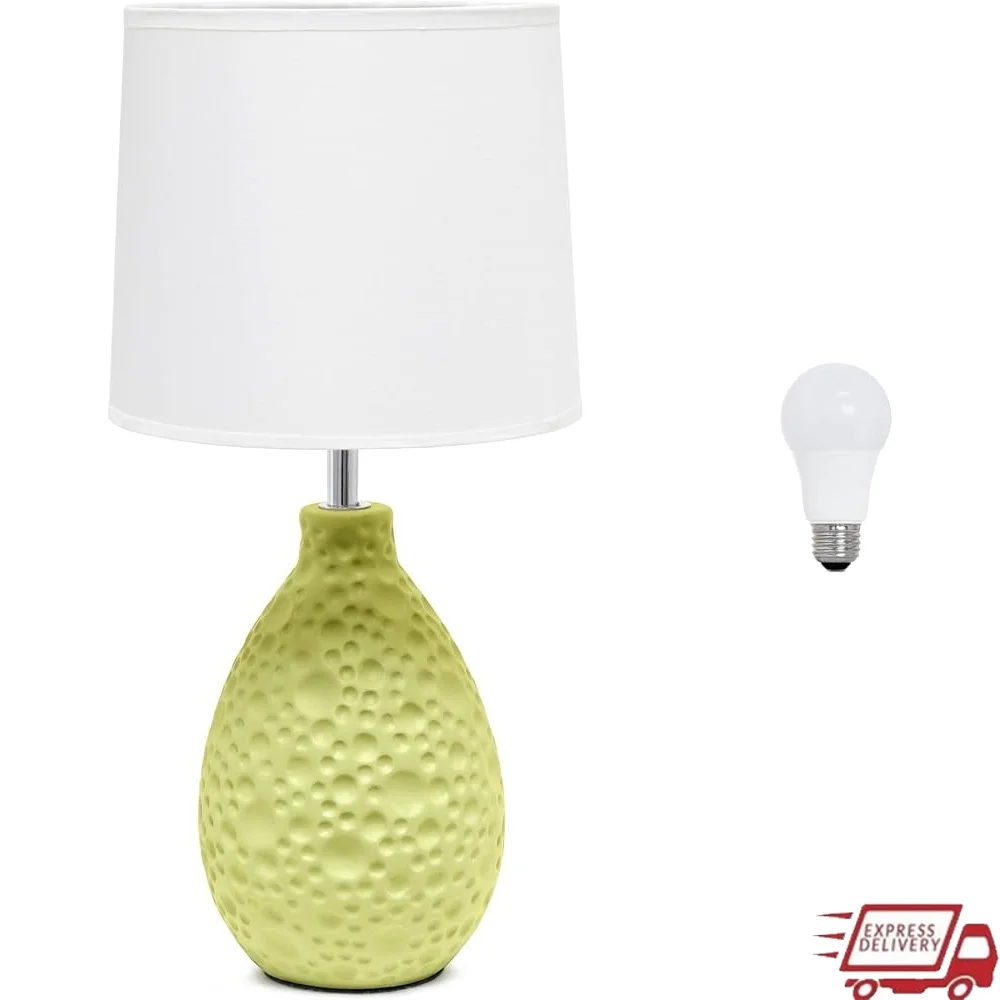 

Textured Stucco Ceramic Oval Table Lamp with LED Bulb White Fabric Shade Living Room Bedroom Office Kids Room