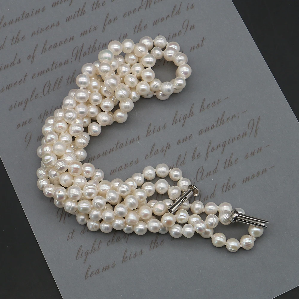 1strand Creative Stylish Natural Freshwater Textured Round Bead Three-strand Baroque Pearl Necklace Ideal Accessory for Outfits