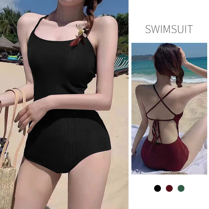 

One Piece Conservative Swimsuit Summer Beachside Fashionable Sexy Open-Back Tight-Fitting Belly-Covering Bodysuit Korean