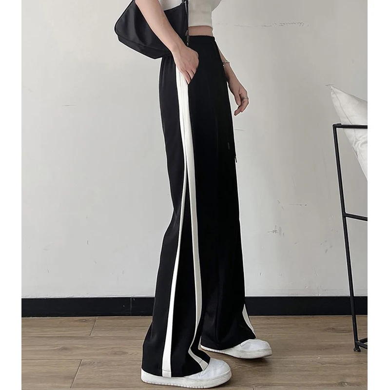 Side Stripe Sweatpants Y2k Women 2023 Summer Korean Style High Waist Streetwear Harajuku Straight Wide Leg Pants Casual Trousers