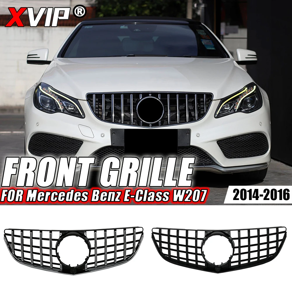 XVIP Glossy Black GTR Style Upper Grille For Mercedes Benz E-Class W207 E250 E400 E500 E550 2014-16 Diamonds Style Bumper Grille