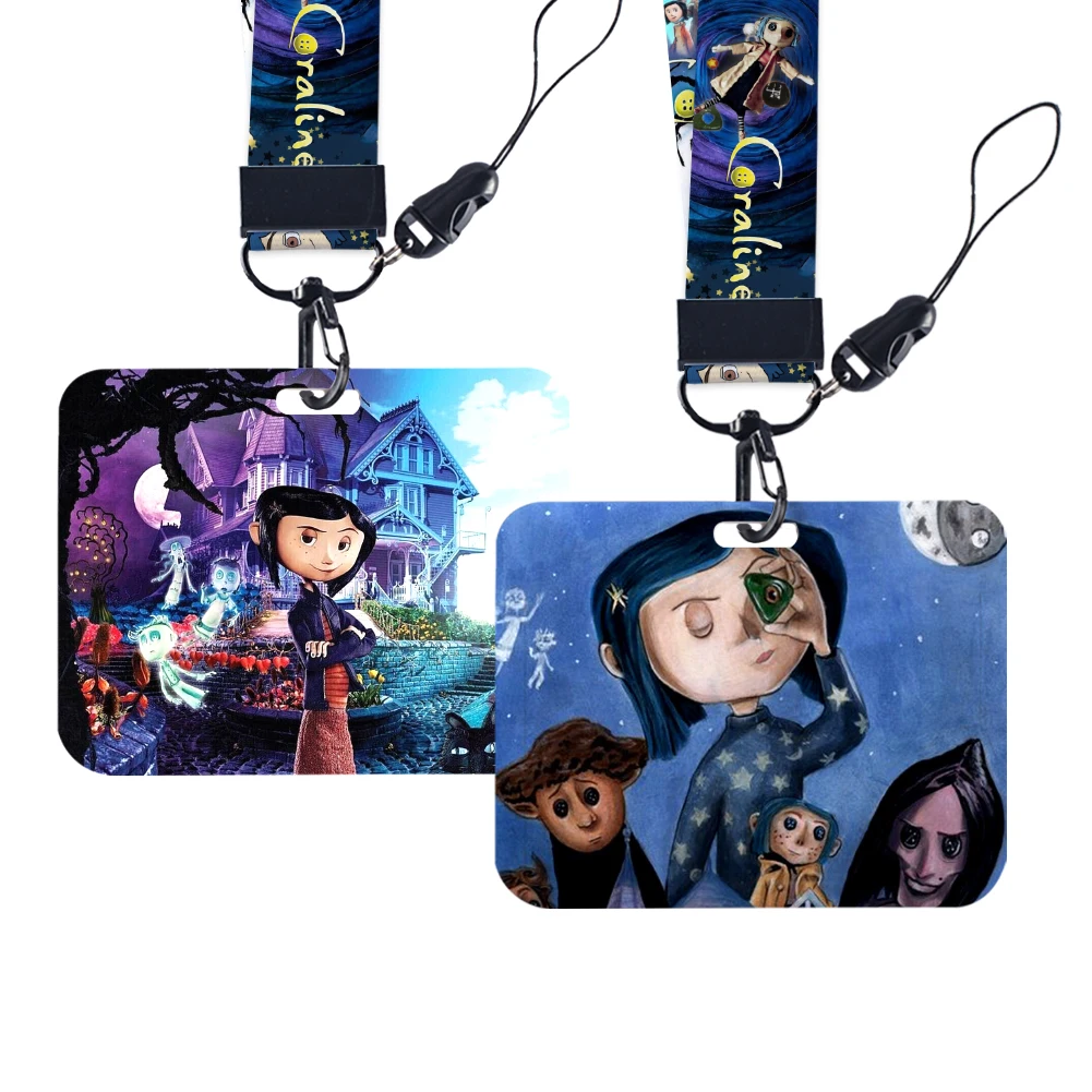 Coraline Movie Horizontal Card Holder Hot Selling Student Hanging Neck Phone Lanyard Access Card Badge Accessories Gift