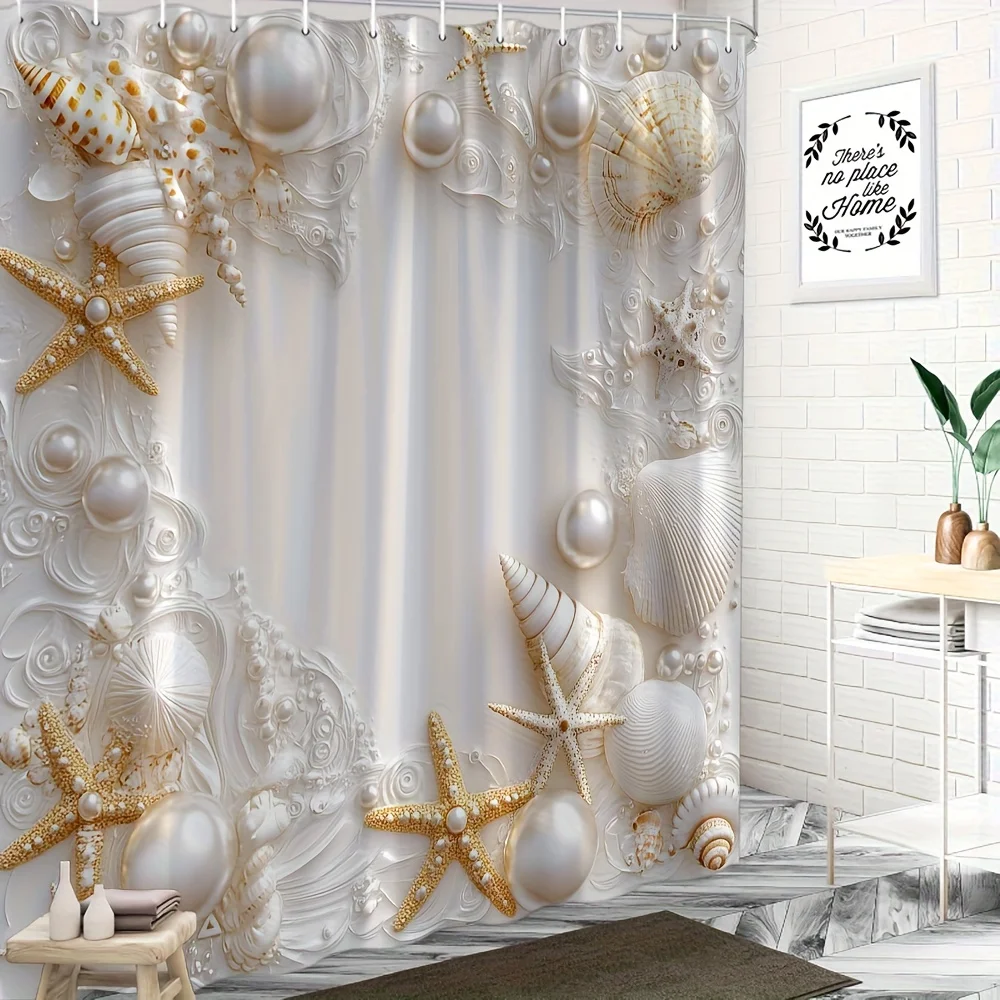 

Белая жемчужная ракушка, морская звезда, занавеска для душа, роскошный океанский художественный декор для ванной комнаты, элегантные морские занавески для ванной для современного домашнего интерьера