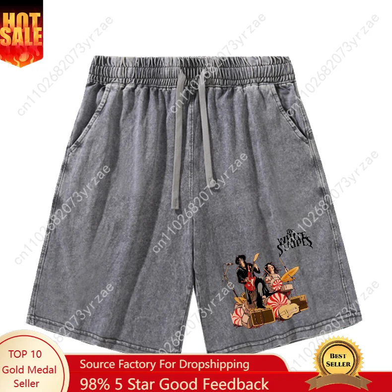 

The White Stripes Man Woman Teenager Retro Short Vintage Cotton Elastic Sweatpants Soft Beach Shorts Fashion Pttern Custom Pants