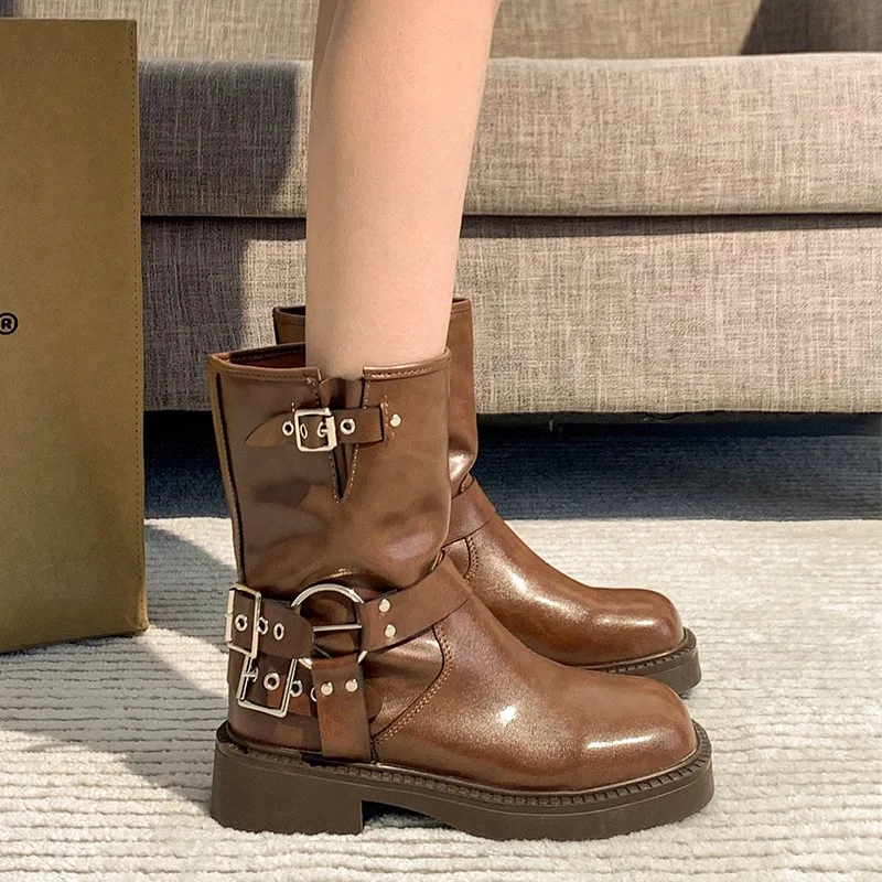 

Chunky heel boots Women's British style retro square ankle boots sleeve Western cowboy boots Knight boots C1386
