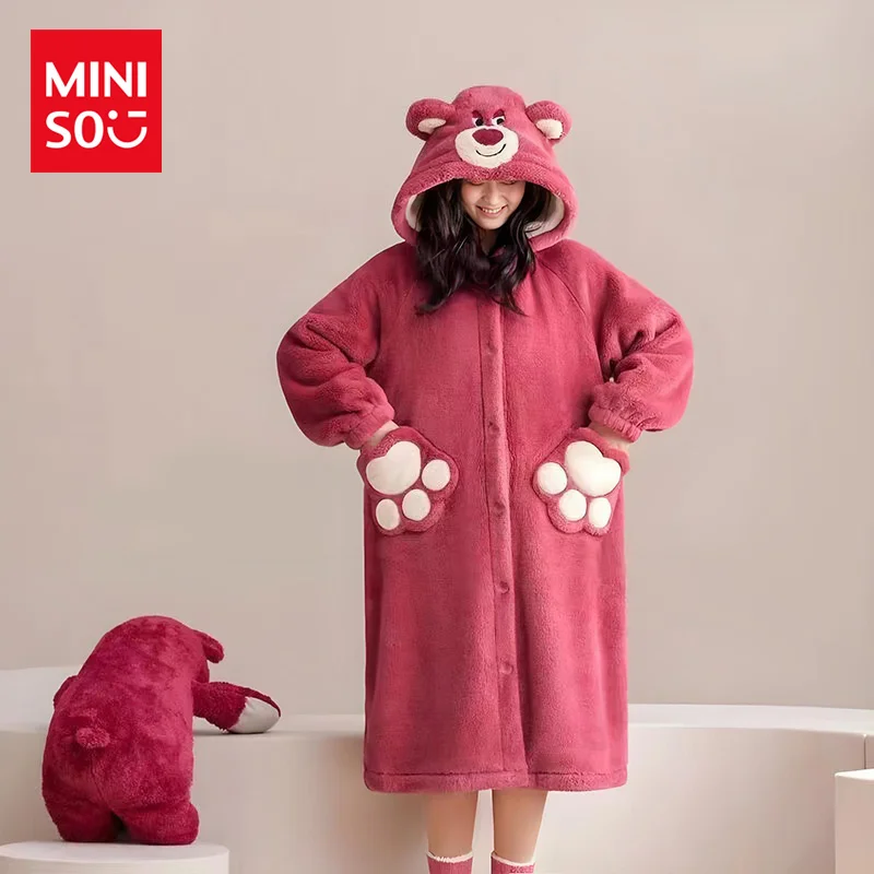 Miniso Marca Lotso Donna Veste Pigiama a maniche lunghe Abbigliamento per la casa da donna Indumenti da notte Camicia da notte con cappuccio
