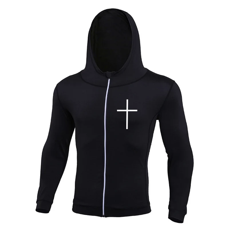 Chaquetas de correr con estampado de cruz cristiana para hombres, abrigos atléticos con cremallera, prendas de vestir de compresión de secado rápido, Tops de Fitness al aire libre