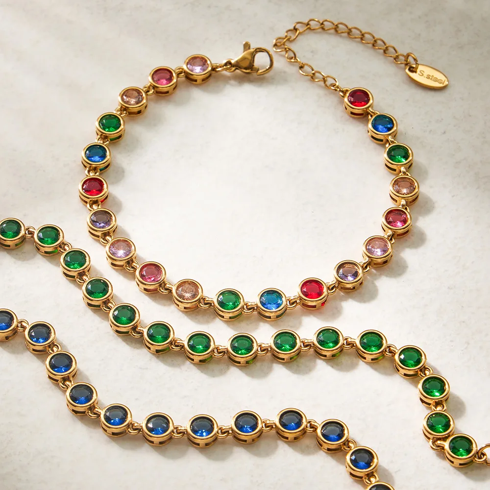 High-end Luxury Necklace With Multi Color Zircon For Women Stainless Steel Women's Waterproof Necklaces