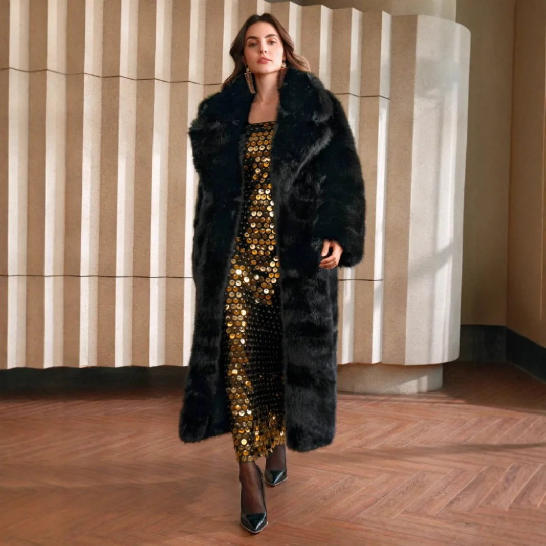 Kurtka zimowa damska KIDCRKJ z ekologicznego sztucznego futra, gradientowa, puszysta, długa, sztuczne futro dla kobiet, stylowa odzież wierzchnia z imitacji futra lisa.