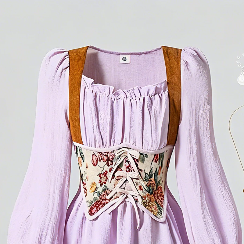 2023 herbst Neue Kinder Kleidung Mädchen Prinzessin Kleid Einfarbig Beige Quadrate Kragen Langarm Strappy A-line Kleid Für Mädchen – Detail 20