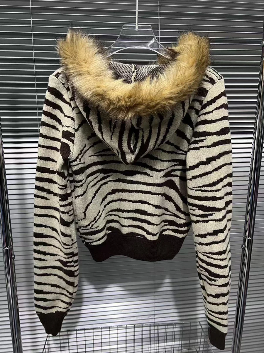 Twotwinstyle hit cor solta emendado listrado moda jaquetas para mulheres gola com capuz manga longa retalhos jaqueta de pele feminino novo