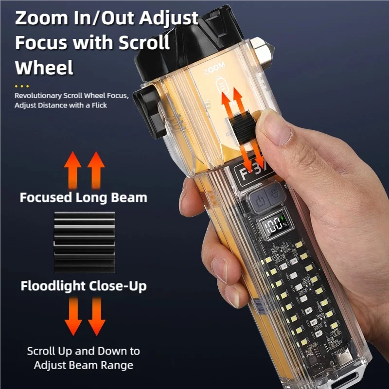 TINSOL 15-in-1 Multifunction Flashlight Car Safety Hammer 3600mAh High-Brightness LED Long-Range Outdoor Emergency Flashlight