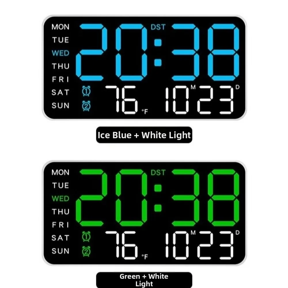 Voice Control Digital Wall Clock Large Display Week Date Display LED Alarm Clock 12/24H Format DST Function