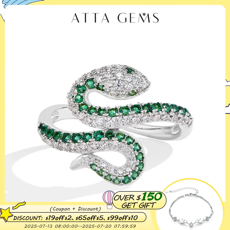 

ATTAGEMS Snake Shaped Women Men Ring Full Moissanite Diamond D VVS1 Open Wedding Rings S925 Sterling Silver Party Wholesale Gift